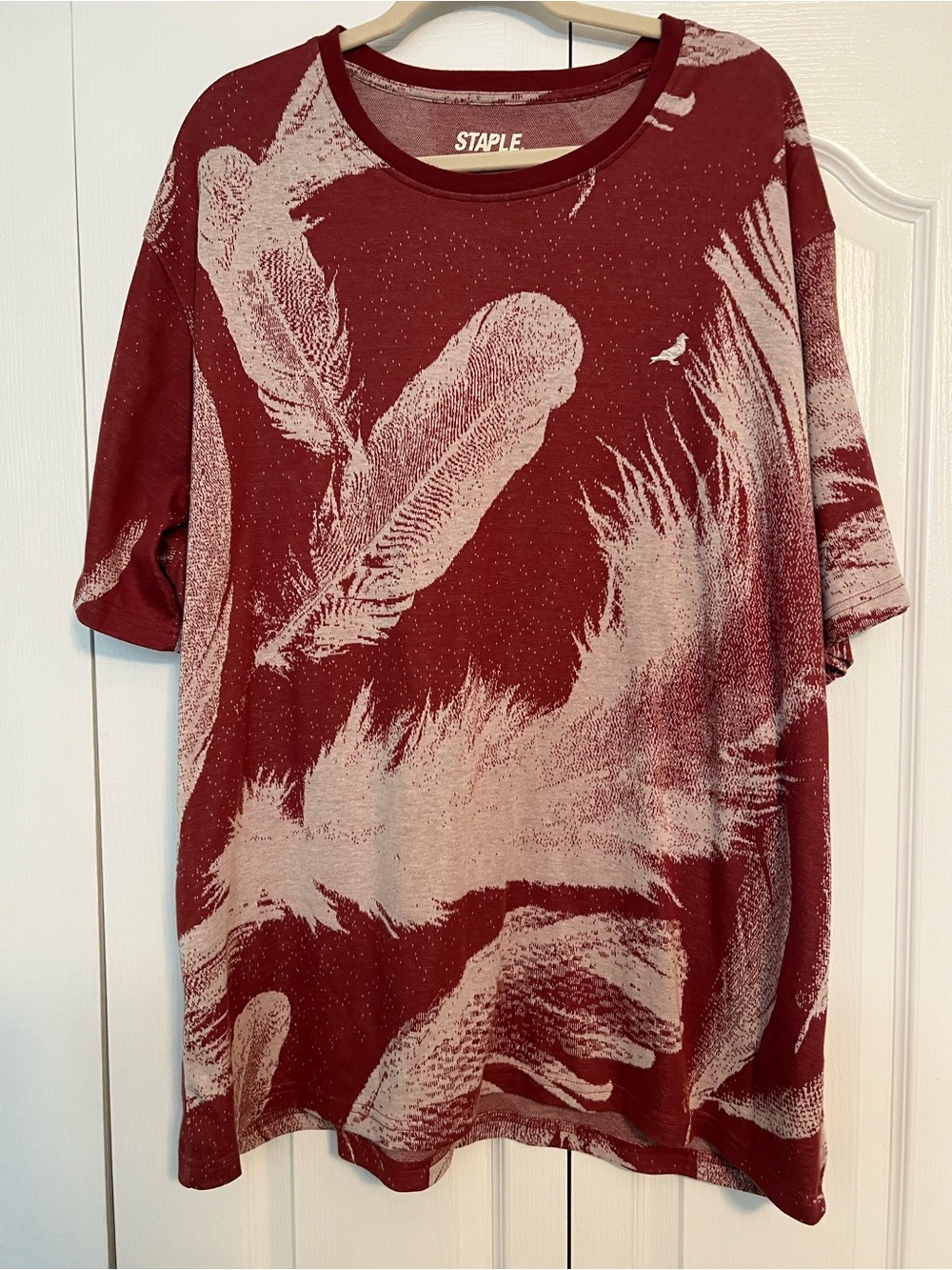 Staple Maroon Feather-Print Short Sleeve Tee/Short set
